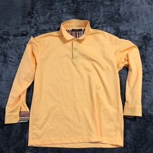 City Focus Polo Shirt Mens M Yellow Long Sleeve Striped Trim Pique